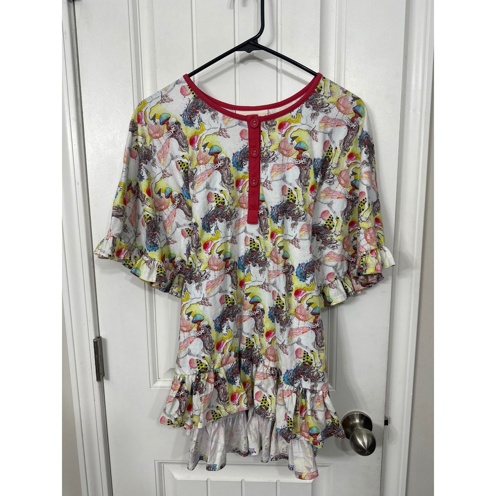 Paper Wings Little Skye Girls Unicorn Mushroom Organic Cotton Tunic Dress Red 7